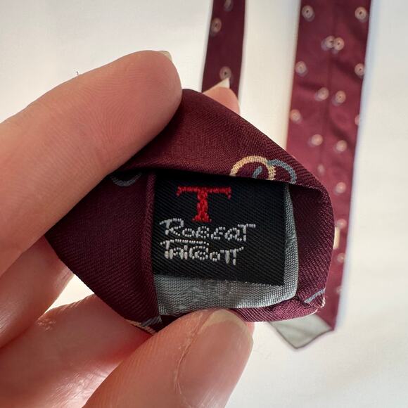 Robert Talbott Men’s Silk Tie Burgundy Handblock Print Sewn Made in USA England - Picture 5 of 8
